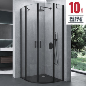 Cabine de douche quart de cercle Glasvilla avec 2 portes pivotantes, verre de sécurité trempé avec nano-revêtement Ravenna52K noir