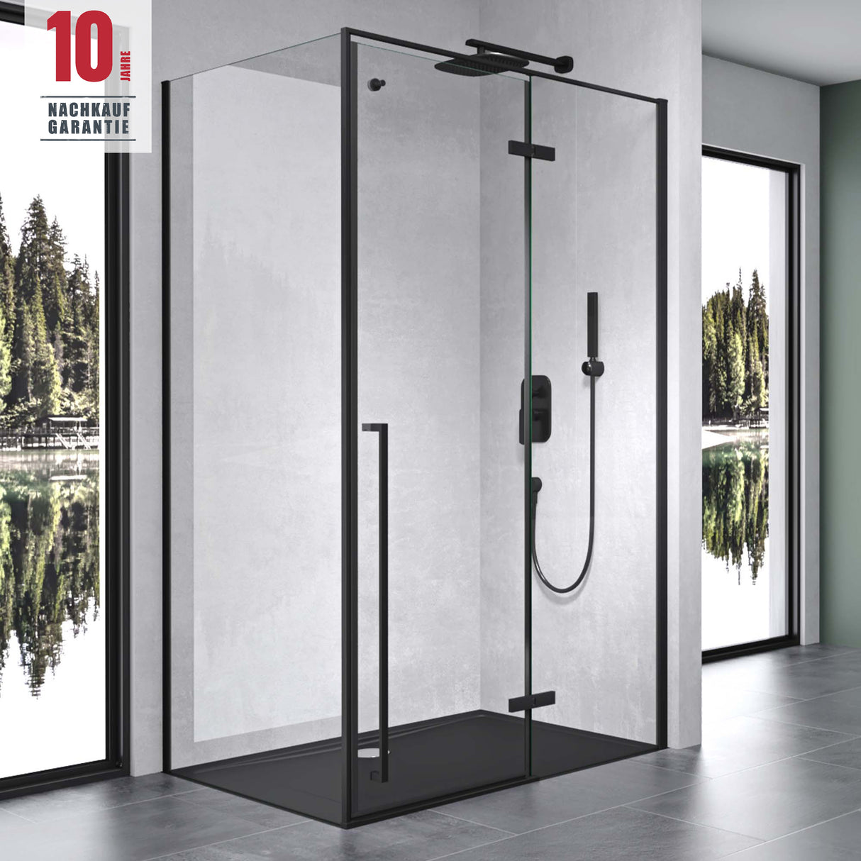 Paroi de douche Glasvilla noire, cloison de douche en verre trempé de 6 mm avec revêtement NANO en verre transparent et crochet porte-serviettes Rav64K