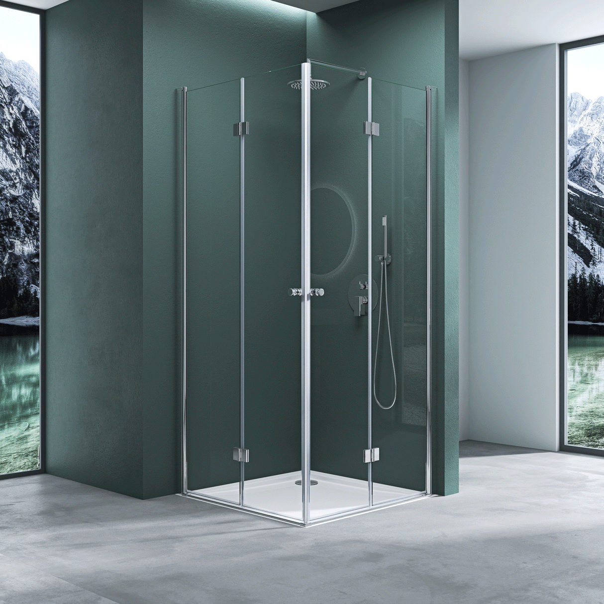 Cabine de douche Glasvilla porte pliante 180° verre transparent ESG porte de douche pliante et rabattable effet lotus NANO entrée d'angle R26