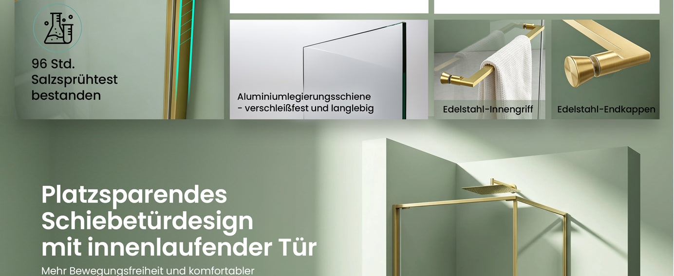 glasvilla Duschkabine Eckeinstieg  mit Schiebetür nach innen, Eckdusche Duschabtrennung 195cm Höhe, 6mm ESG-Sicherheitsglas Nano-Beschichtung Ravenna69K