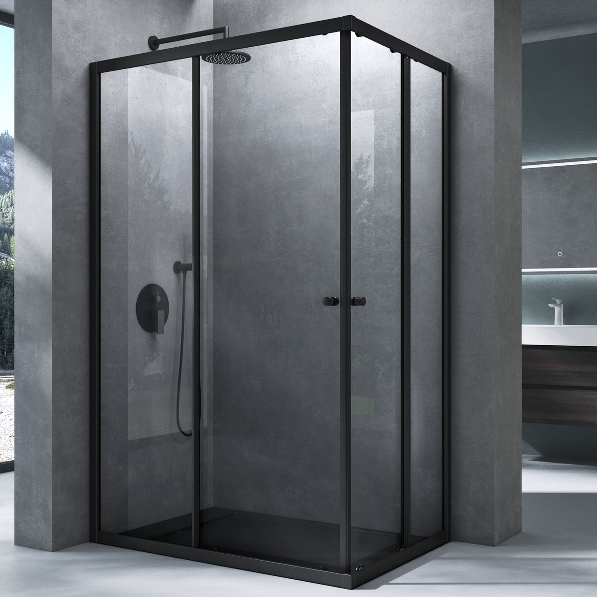 glasvilla Duschkabine mit Doppel-Schiebetür Duschtür Eckeinstieg Echtglas Lotuseffekt 6mm ESG-Sicherheitsglas Ravenna16K Schwarz