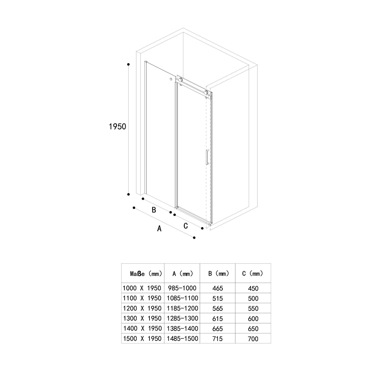 glasvilla Duschtür Nischentür dusche Duschabtrennung Duschkabine Klarglas 8mm ESG-Sicherheitsglas mit Nanobeschichtung Teramo19K Schwarz