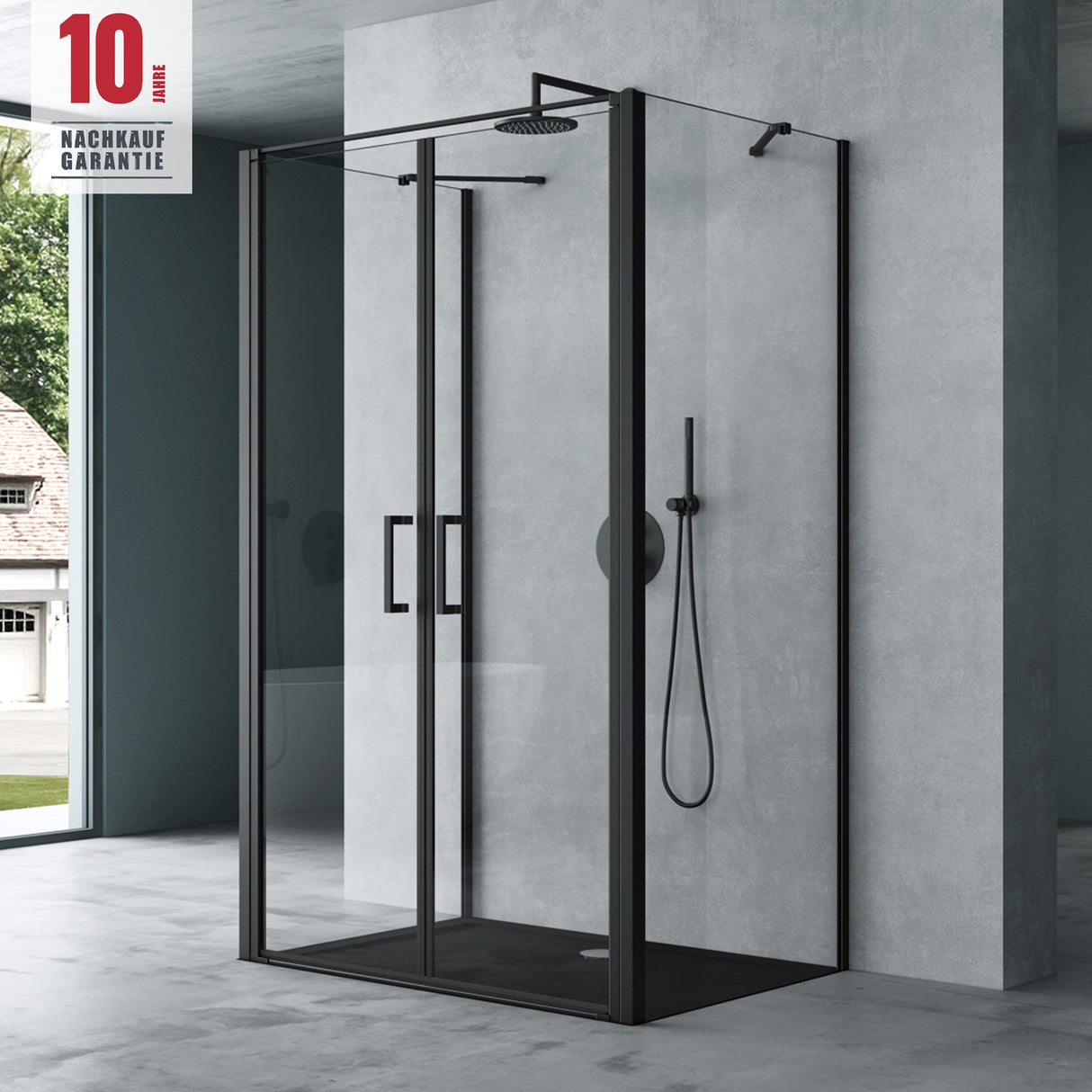 Cabine de douche Glasvilla, cloison de douche en U, cadre en aluminium, verre de sécurité ESG, verre transparent, double porte noire Ravenna66UK