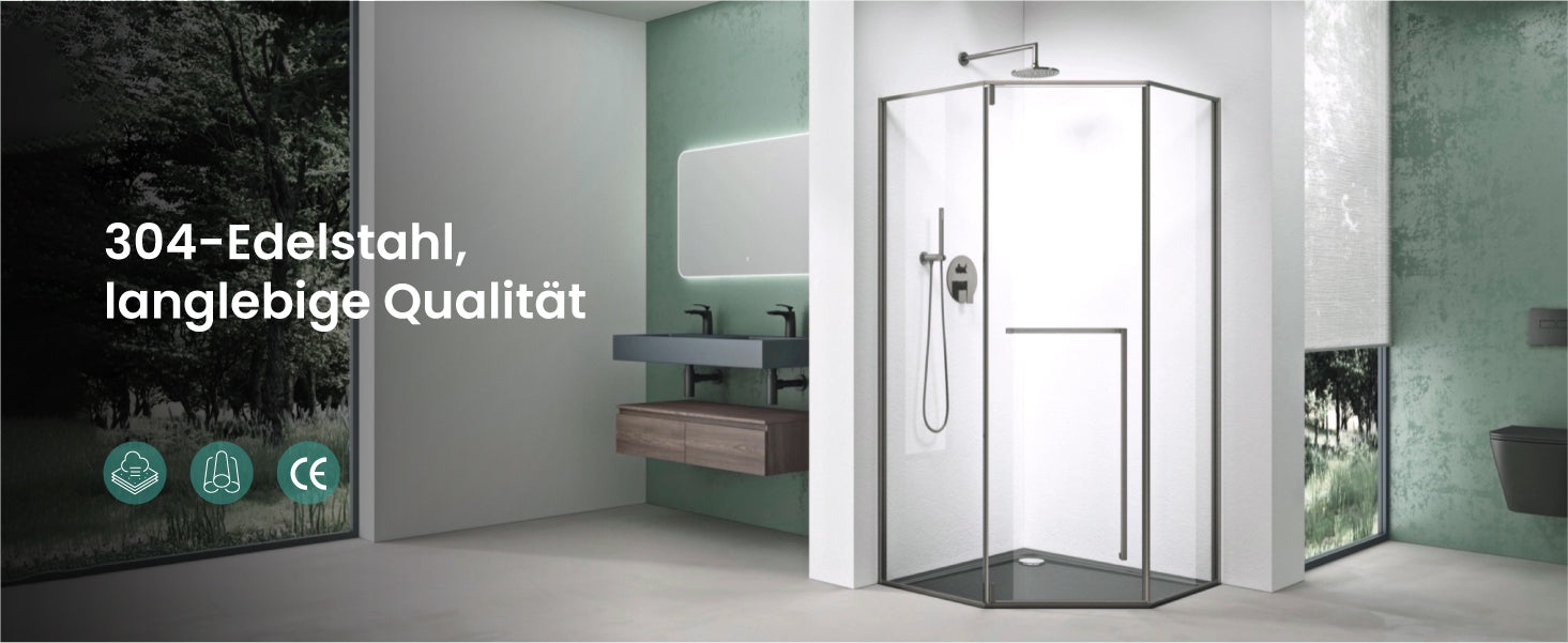 Cabine de douche pentagonale avec porte pivotante en verre de sécurité ESG 8mm et revêtement nano Ravenna68K-Plus