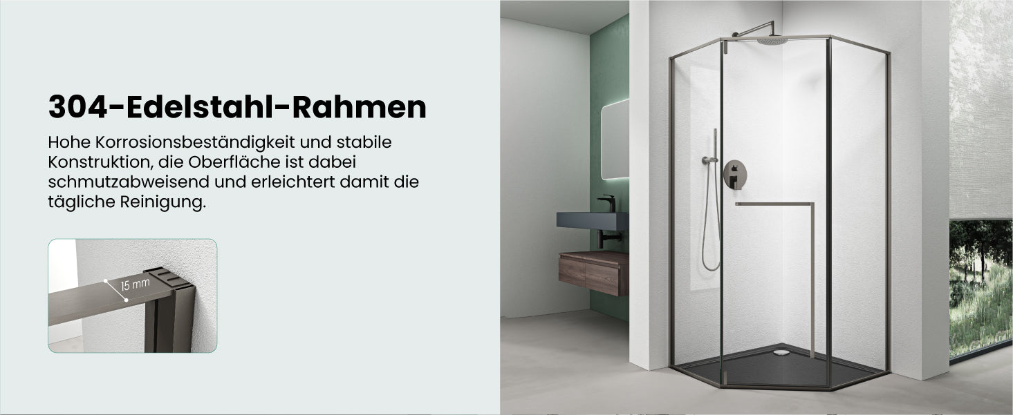 Cabine de douche pentagonale avec porte pivotante en verre de sécurité ESG 8mm et revêtement nano Ravenna68K-Plus