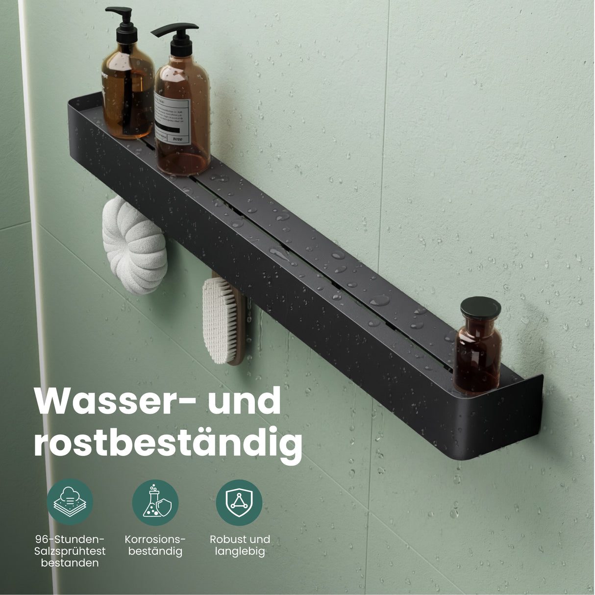 glasvilla Duschablage zum Bohren oder Kleben, Duschregal mit Haken, Badablage zur Wandmontage, Badezimmer Organizer Reglo-05
