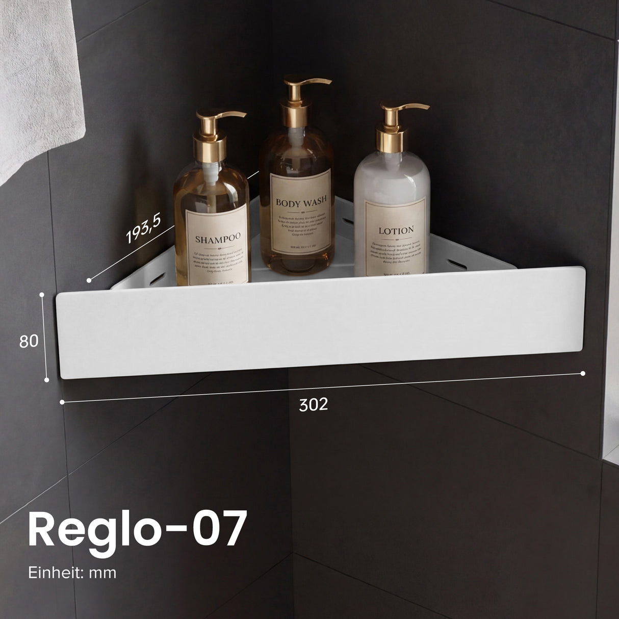 glasvilla Étagère de douche à percer ou à coller, Étagère d'angle pour douche, Étagère murale de salle de bain pour le bain et la cuisine, Reglo-07