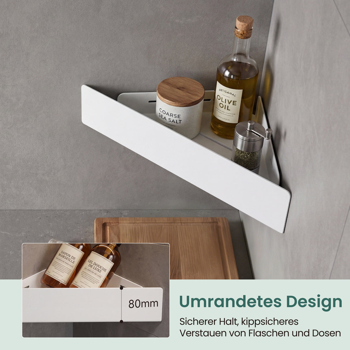 glasvilla Étagère de douche à percer ou à coller, Étagère d'angle pour douche, Étagère murale de salle de bain pour le bain et la cuisine, Reglo-07