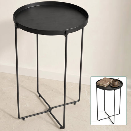 glasvilla Beistelltisch , Couchtisch klein mit abnehmbarem Tablett aus PP-Kunststoff, Sofatisch für Wohnzimmer, Schlafzimmer und Balkon, Reglo-08