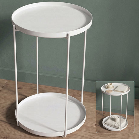 glasvilla Beistelltisch , Couchtisch klein mit abnehmbarem Tablett aus PP-Kunststoff, Sofatisch für Wohnzimmer, Schlafzimmer und Balkon, Reglo-08