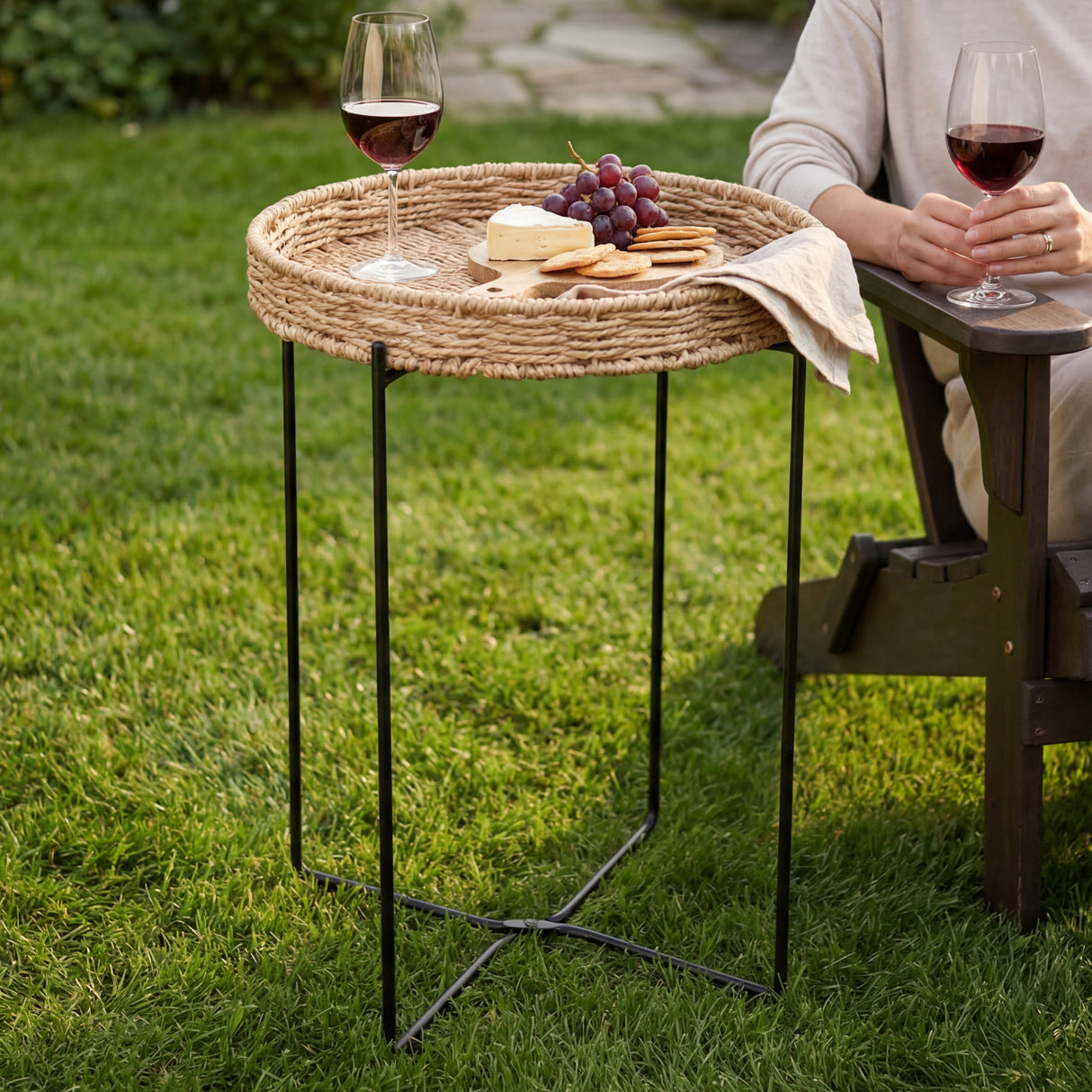 glasvilla Table basse ronde, petite table d'appoint avec plateau amovible en corde de papier, table de canapé pour salon, chambre à coucher et balcon, Reglo-08