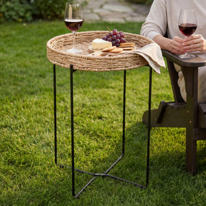 glasvilla Beistelltisch rund , Couchtisch klein mit abnehmbarem Tablett aus Papierkordel, Sofatisch für Wohnzimmer, Schlafzimmer und Balkon,  Reglo-08