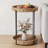 glasvilla Table basse ronde, petite table d'appoint avec plateau amovible en corde de papier, table de canapé pour salon, chambre à coucher et balcon, Reglo-08