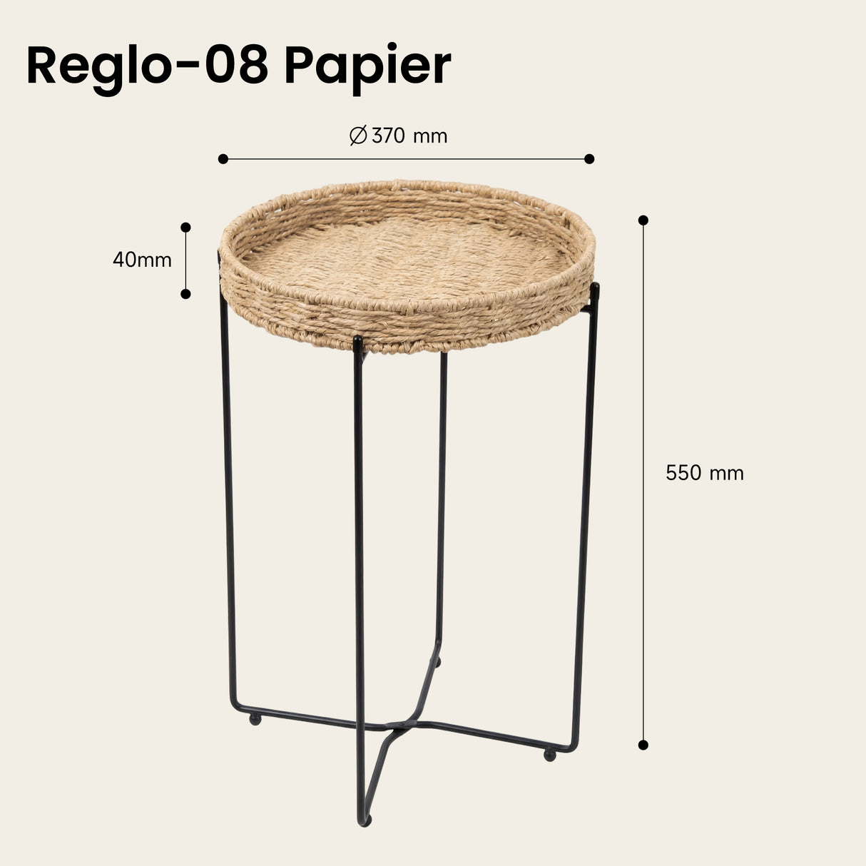 glasvilla Table basse ronde, petite table d'appoint avec plateau amovible en corde de papier, table de canapé pour salon, chambre à coucher et balcon, Reglo-08