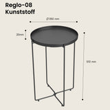 glasvilla Tavolino Salotto Rotondo con Vassoio Rimovibile, Telaio in Metallo Pieghevole, Vassoio di PP, Tavolino Moderno per Soggiorno, Camera da Letto, Reglo-08