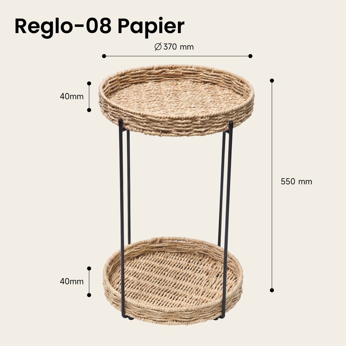 glasvilla Table basse ronde, petite table d'appoint avec plateau amovible en corde de papier, table de canapé pour salon, chambre à coucher et balcon, Reglo-08