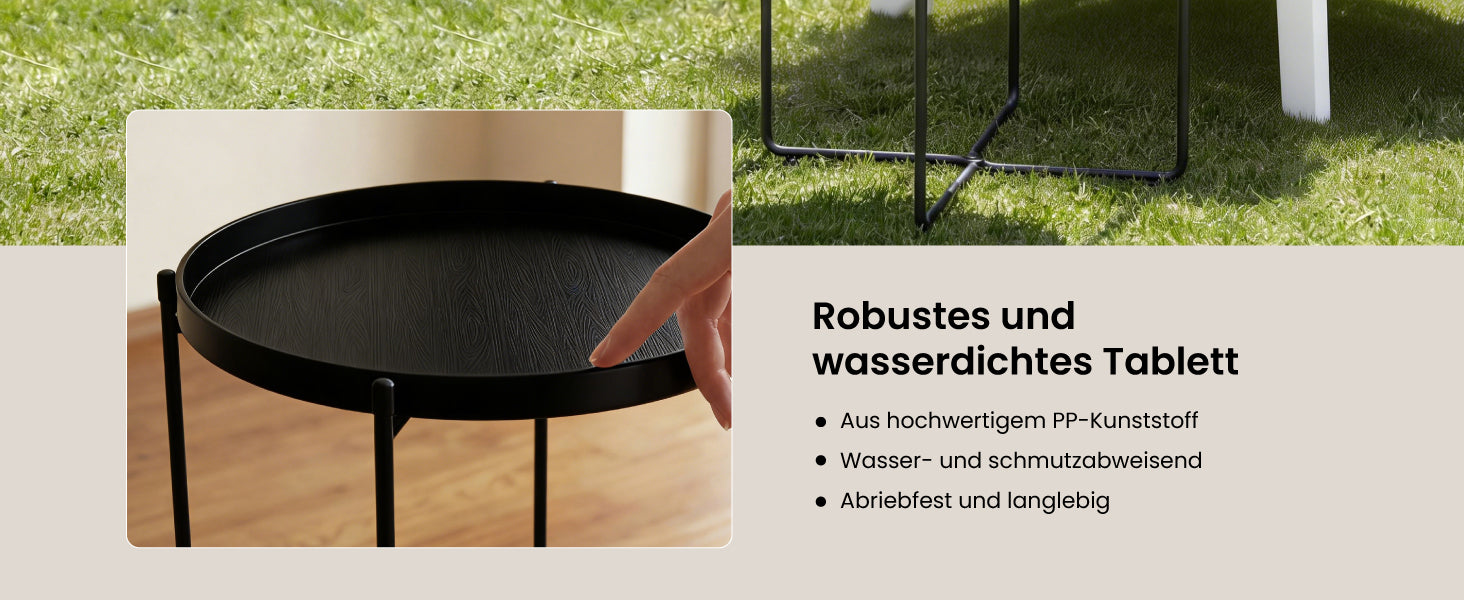 Table basse glasvilla, petite table basse avec plateau amovible en plastique PP, table d'appoint pour salon, chambre et balcon, Reglo-08