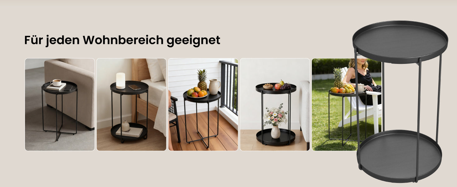 Table basse glasvilla, petite table basse avec plateau amovible en plastique PP, table d'appoint pour salon, chambre et balcon, Reglo-08
