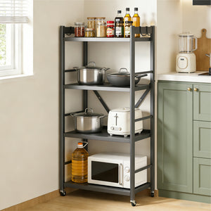 Glasvilla Scaffale da Cucina a 4 Ripiani con Ruote, Carrello da Cucina in Metallo Pieghevole, 4 Ganci Laterali, Portaoggetti per Condimenti, Pentole e Elettrodomestici, Grigio, 60x41x125cm, Reglo-13