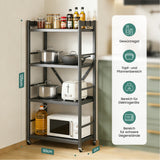 Glasvilla Scaffale da Cucina a 4 Ripiani con Ruote, Carrello da Cucina in Metallo Pieghevole, 4 Ganci Laterali, Portaoggetti per Condimenti, Pentole e Elettrodomestici, Grigio, 60x41x125cm, Reglo-13