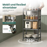 Glasvilla Scaffale da Cucina a 4 Ripiani con Ruote, Carrello da Cucina in Metallo Pieghevole, 4 Ganci Laterali, Portaoggetti per Condimenti, Pentole e Elettrodomestici, Grigio, 60x41x125cm, Reglo-13