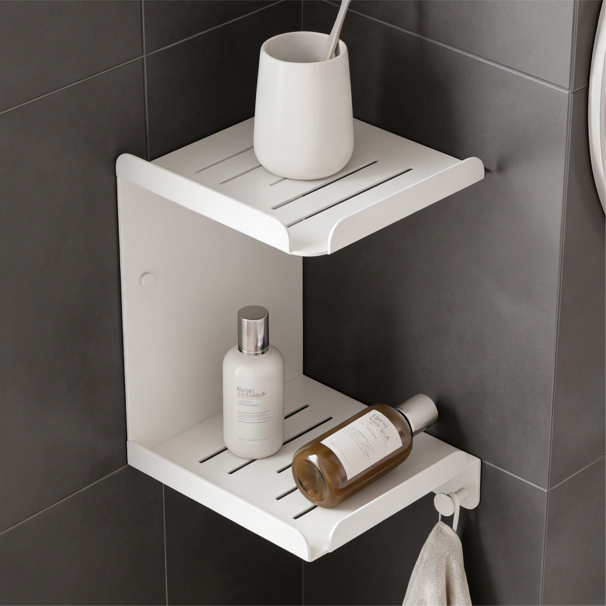 glasvilla Duschablage zum Bohren oder Kleben, Duschregal mit 3 Haken, Badezimmerablage zur Wandmontage, Badezimmer Organizer Reglo-14