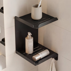 glasvilla Étagère de douche à percer ou à coller, support de douche avec 3 crochets, étagère de salle de bain murale, organiseur de salle de bain Reglo-14