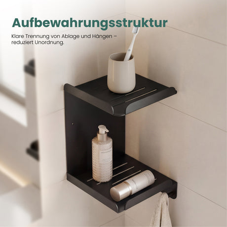 glasvilla Étagère de douche à percer ou à coller, support de douche avec 3 crochets, étagère de salle de bain murale, organiseur de salle de bain Reglo-14