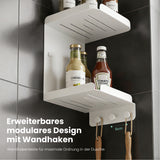 glasvilla Duschablage zum Bohren oder Kleben, Duschregal mit 3 Haken, Badezimmerablage zur Wandmontage, Badezimmer Organizer Reglo-14