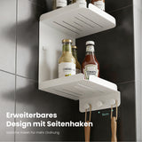 glasvilla Duschablage zum Bohren oder Kleben, Duschregal mit 3 Haken, Badezimmerablage zur Wandmontage, Badezimmer Organizer Reglo-14