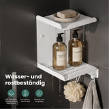 glasvilla Duschablage zum Bohren oder Kleben, Duschregal mit 3 Haken, Badezimmerablage zur Wandmontage, Badezimmer Organizer Reglo-14