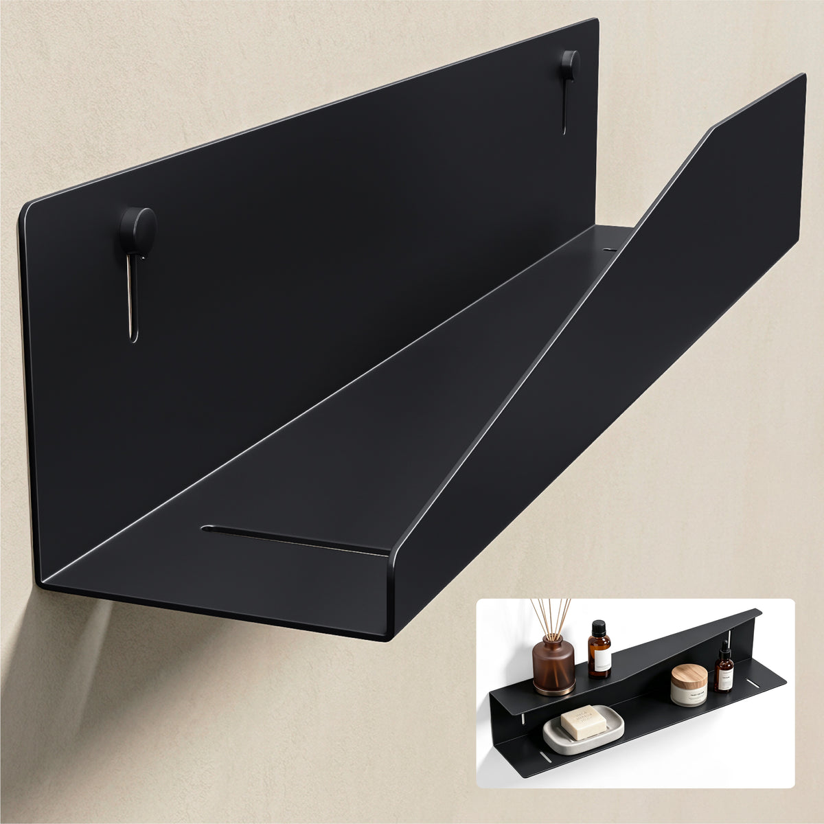 glasvilla Duschablage zum Bohren oder Kleben, Duschregal Badezimmerablage , Shampoo Halterung für Dusche, Badezimmer Organizer  Reglo-15