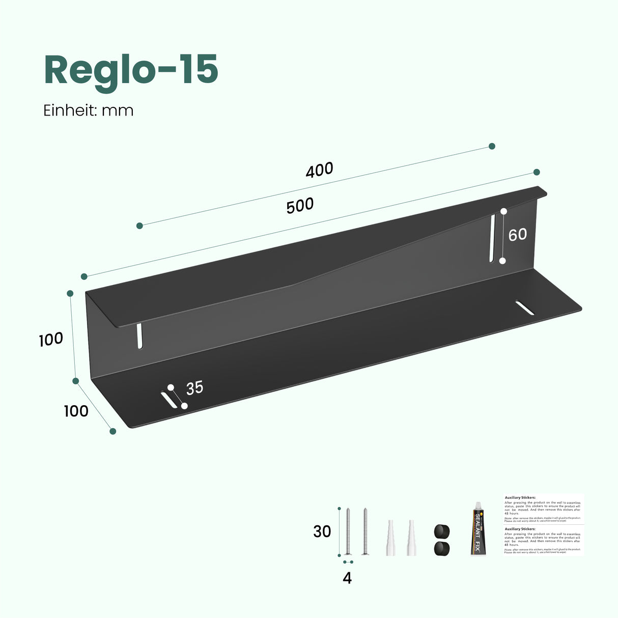 glasvilla Duschablage zum Bohren oder Kleben, Duschregal Badezimmerablage , Shampoo Halterung für Dusche, Badezimmer Organizer  Reglo-15