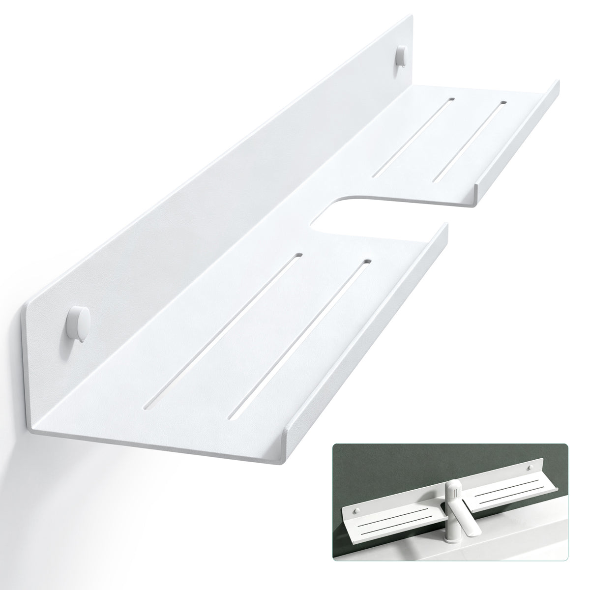 Glasvilla Mensola per Lavandino del Bagno sopra i Rubinetti, Organizzatore da Bagno in Metallo, Scaffale per Rubinetto a Parete, Installazione con Foratura o Adesivo, Reglo-17