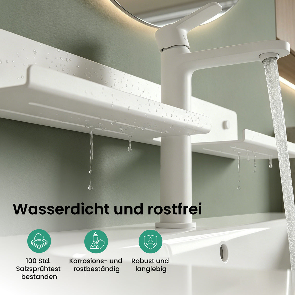 Glasvilla Duschregal zum Bohren oder Kleben, Waschbeckenregal über Wasserhahn, Wandregal für Küche und Bad, Badezimmer Organizer  Reglo-17