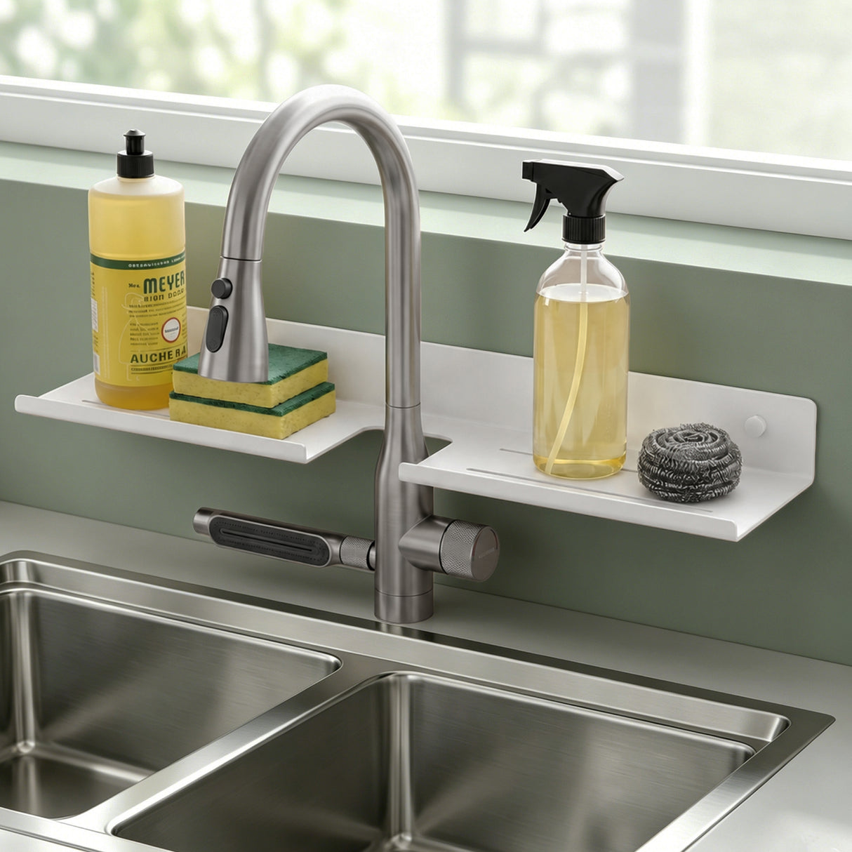 Glasvilla Duschregal zum Bohren oder Kleben, Waschbeckenregal über Wasserhahn, Wandregal für Küche und Bad, Badezimmer Organizer  Reglo-17