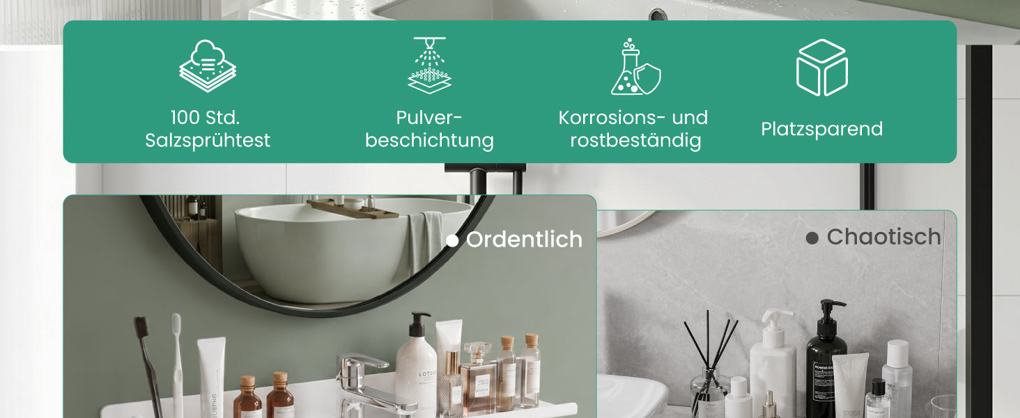 Glasvilla Duschregal zum Bohren oder Kleben, Waschbeckenregal über Wasserhahn, Wandregal für Küche und Bad, Badezimmer Organizer  Reglo-17