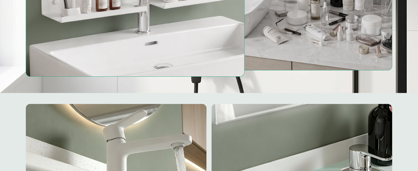 Glasvilla Duschregal zum Bohren oder Kleben, Waschbeckenregal über Wasserhahn, Wandregal für Küche und Bad, Badezimmer Organizer  Reglo-17