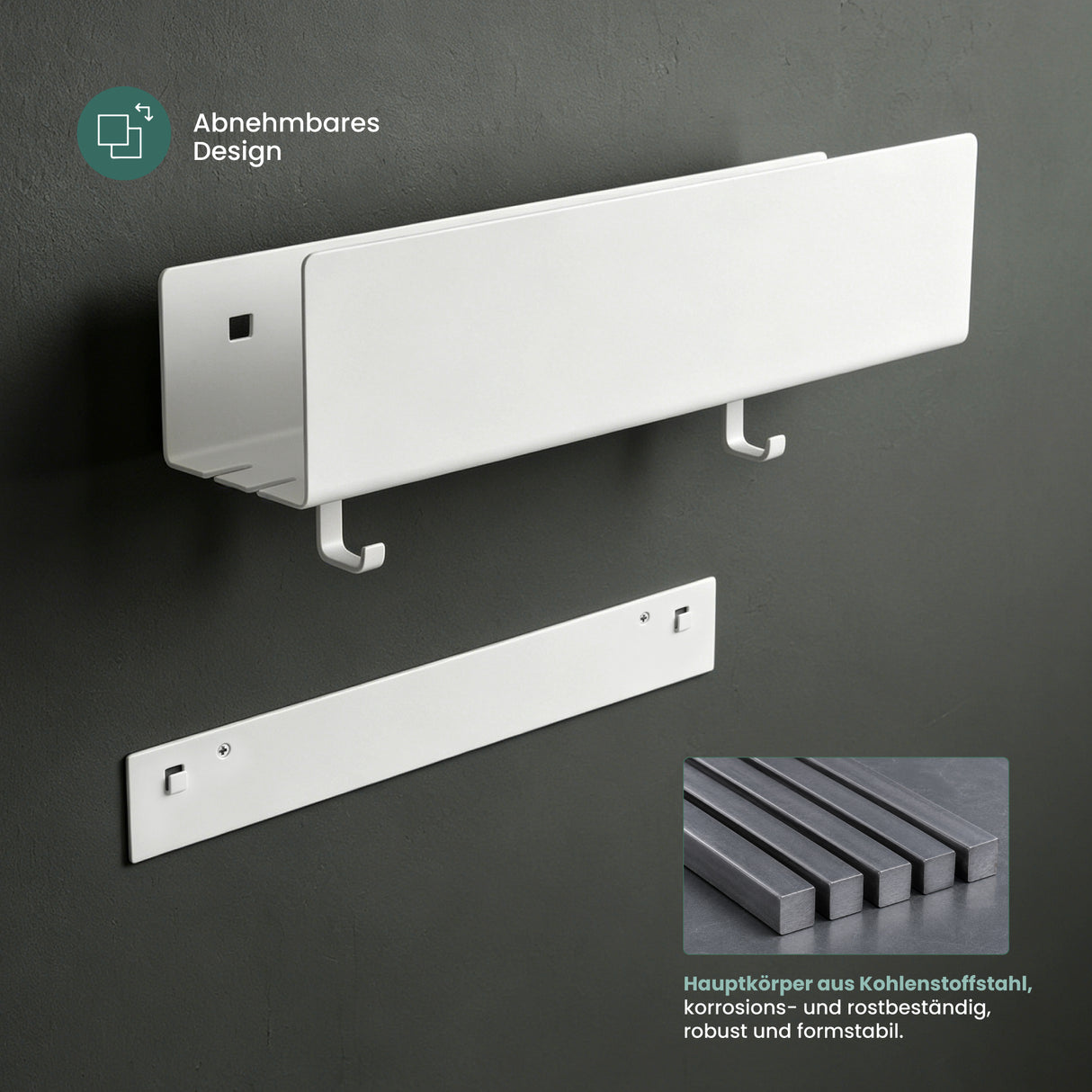 glasvilla Duschablage ohne Bohren mit 2 Schiebehaken,  Reglo-18 40cm | Duschregal ohne Bohren oder mit Bohren, Ablaufdesign Badezimmer Organizer, Metall, Shampoo Halterung für Dusche, Bad & Küche