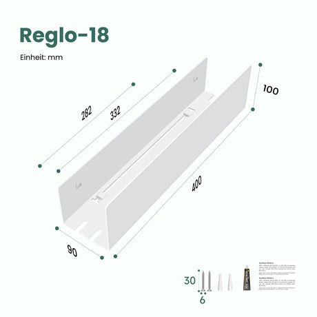 glasvilla Duschablage ohne Bohren mit 2 Schiebehaken,  Reglo-18 40cm | Duschregal ohne Bohren oder mit Bohren, Ablaufdesign Badezimmer Organizer, Metall, Shampoo Halterung für Dusche, Bad & Küche
