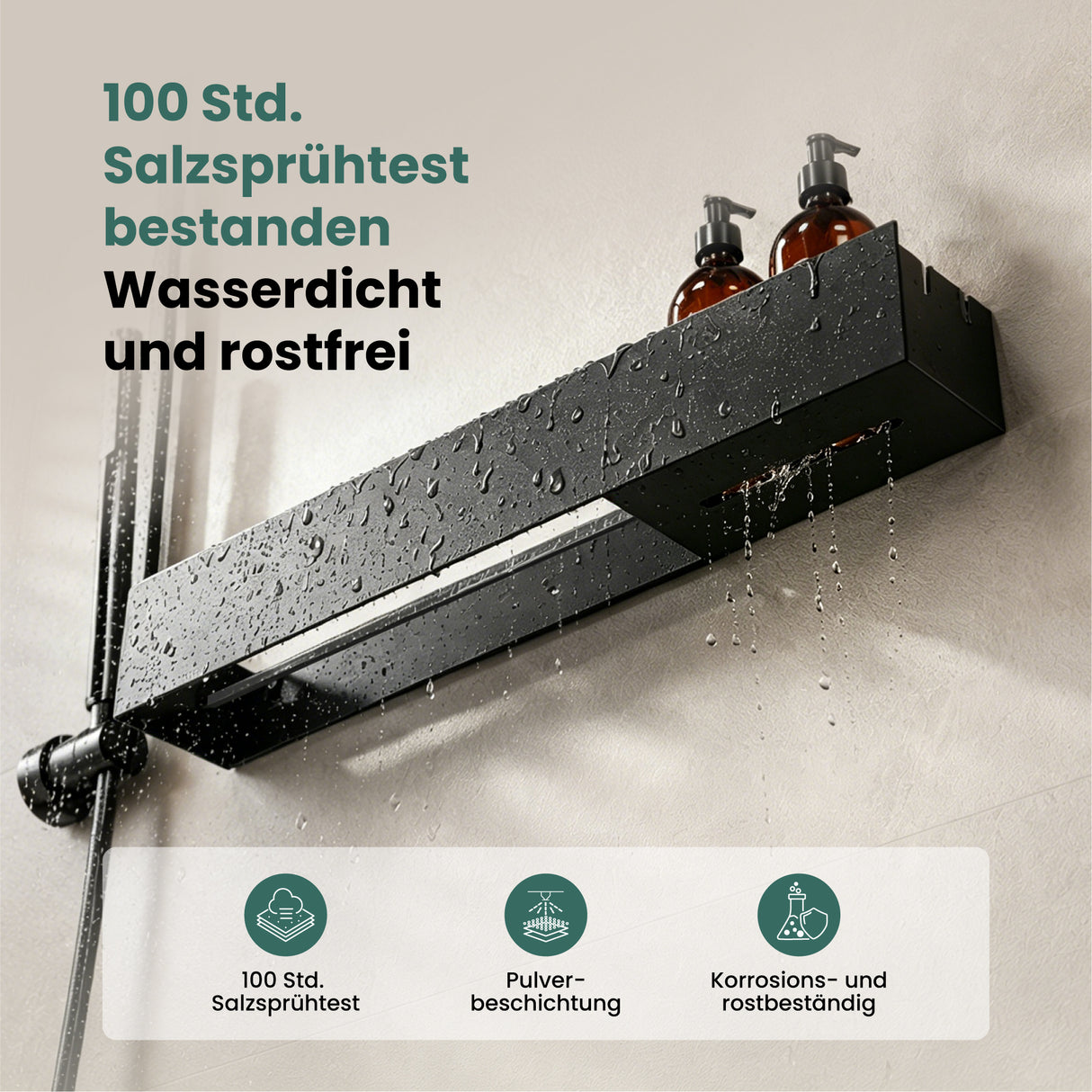 glasvilla Duschablage ohne Bohren mit Handtuchhalter, 60cm  Reglo-18 | Duschregal ohne Bohren oder mit Bohren, Drainage, Duschablage zum Hängen, Metall, Shampoo Halterung für Dusche, Bad, Küche