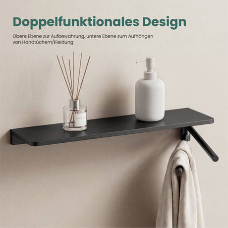 glasvilla Étagère de douche à percer, Étagère de douche avec 2 barres porte-serviettes en alliage d'aluminium, Étagère de salle de bain à fixer au mur, Organisateur de salle de bain Reglo-19