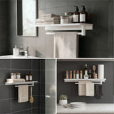 glasvilla Duschablage zum Bohren, Duschregal mit 2 Handtuchstangen aus Aluminiumlegierung, Badezimmerablage zur Wandmontage, Badezimmer Organizer  Reglo-19