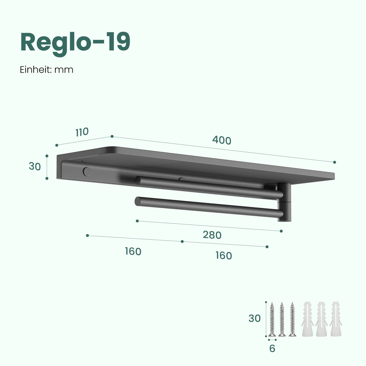glasvilla Duschablage zum Bohren, Duschregal mit 2 Handtuchstangen aus Aluminiumlegierung, Badezimmerablage zur Wandmontage, Badezimmer Organizer  Reglo-19