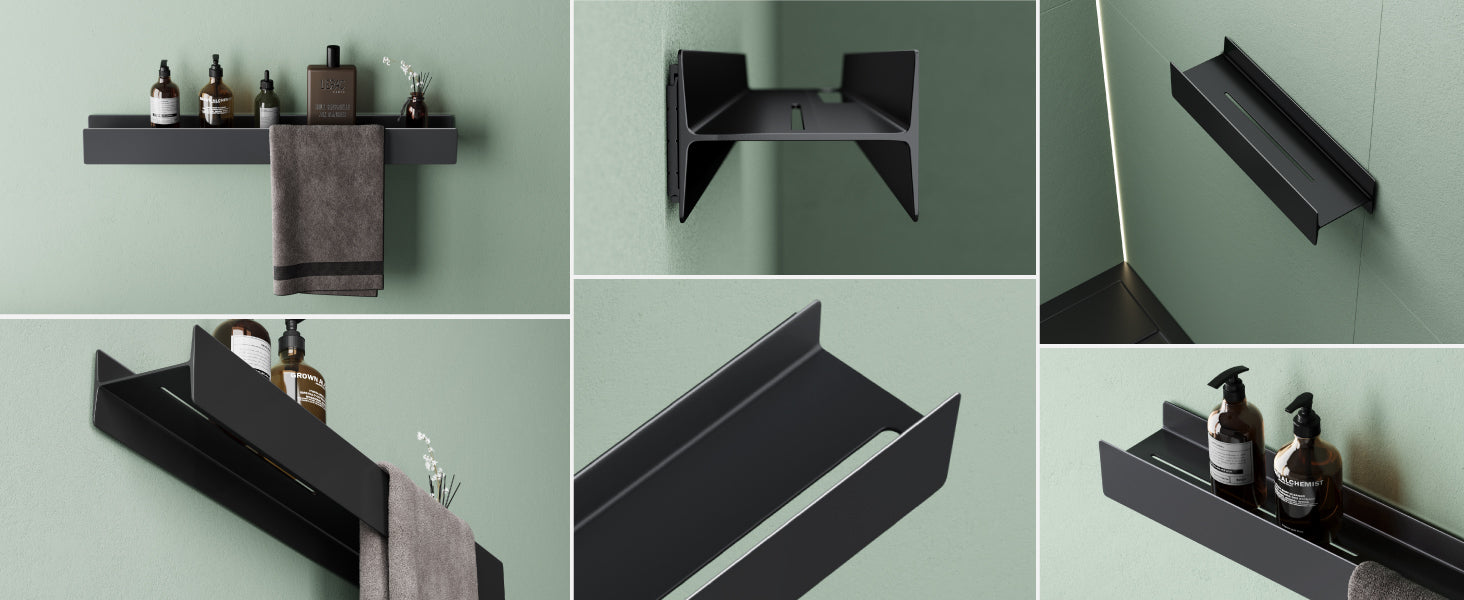 glasvilla Duschablage zum Bohren oder Kleben Duschregal Badablage 40cm Badezimmerablage zur Wandmontage Badezimmer Organizer Reglo-03