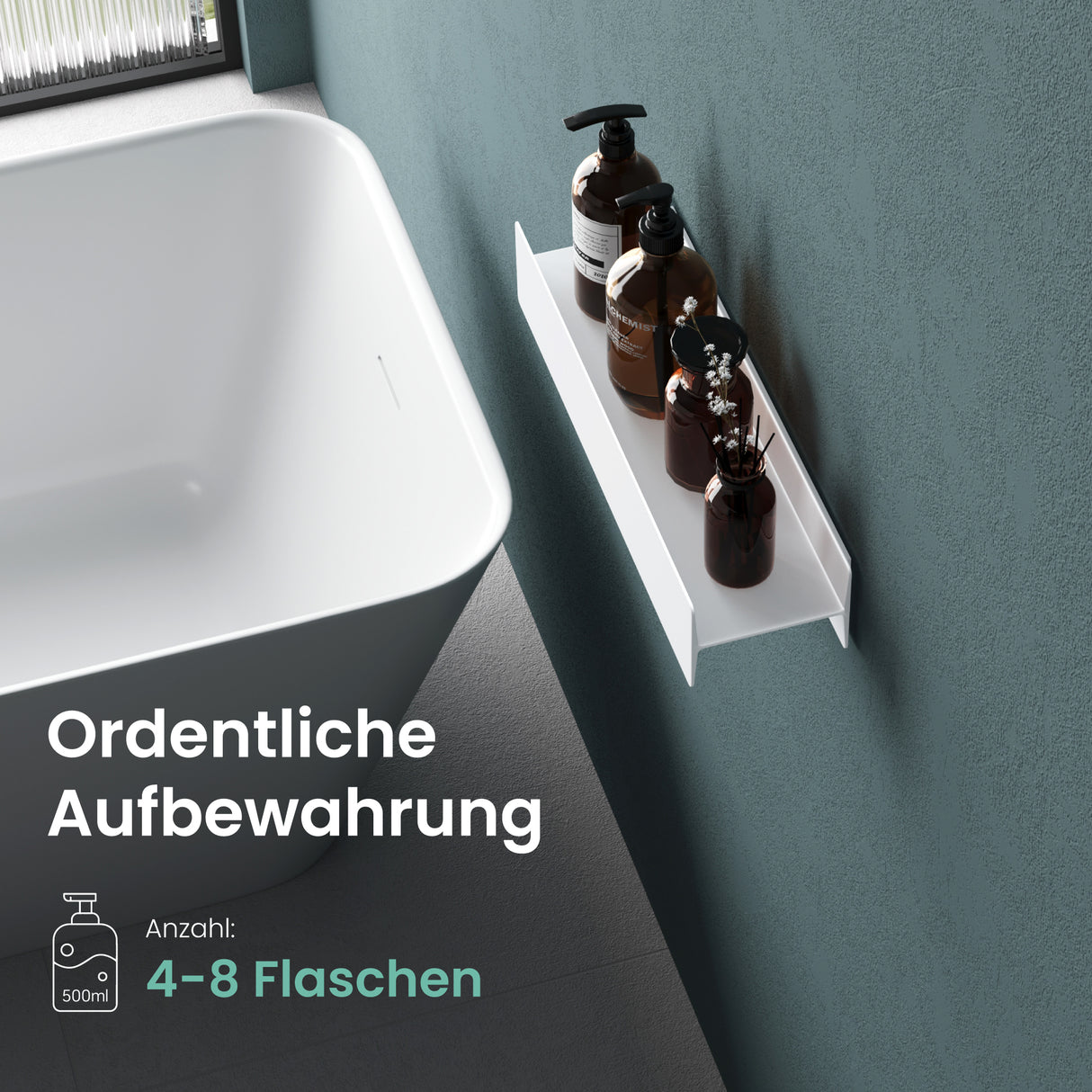 glasvolla Duschablage zum Bohren oder Kleben Duschregal Badablage 40cm Badezimmerablage zur Wandmontage Badezimmer Organizer Reglo-03