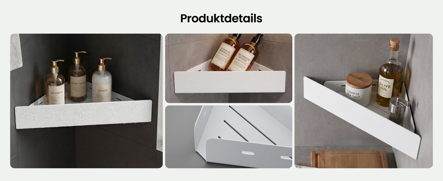 glasvilla Étagère de douche à percer ou à coller, Étagère d'angle pour douche, Étagère murale de salle de bain pour le bain et la cuisine, Reglo-07