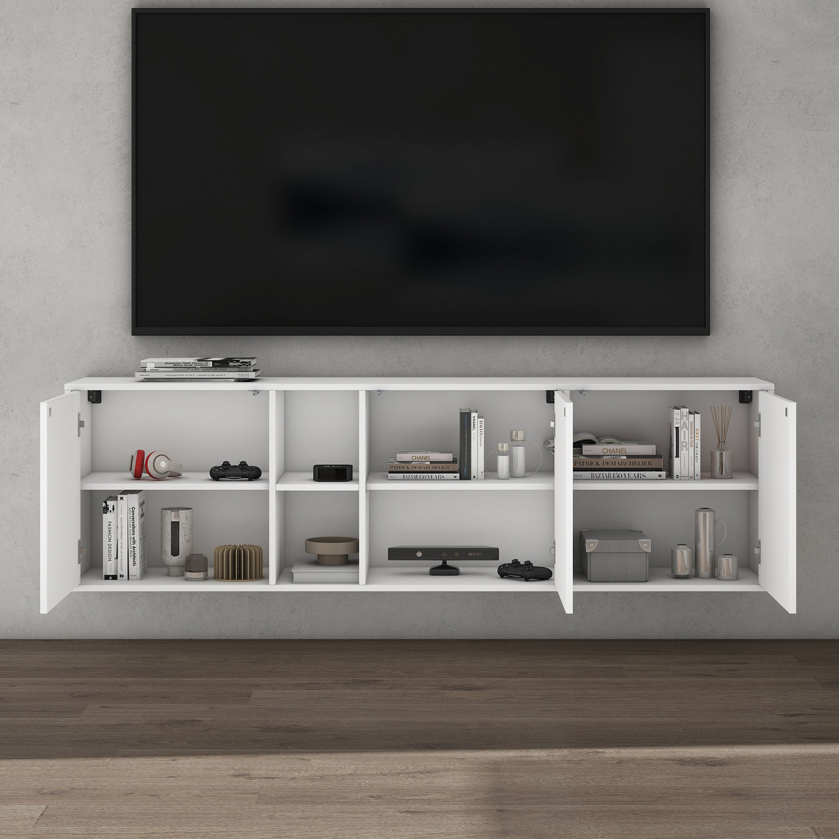 Meuble de rangement Glasvilla avec 3 portes et 2 compartiments, commode, buffet, beaucoup d'espace de rangement pour le salon Schrank02