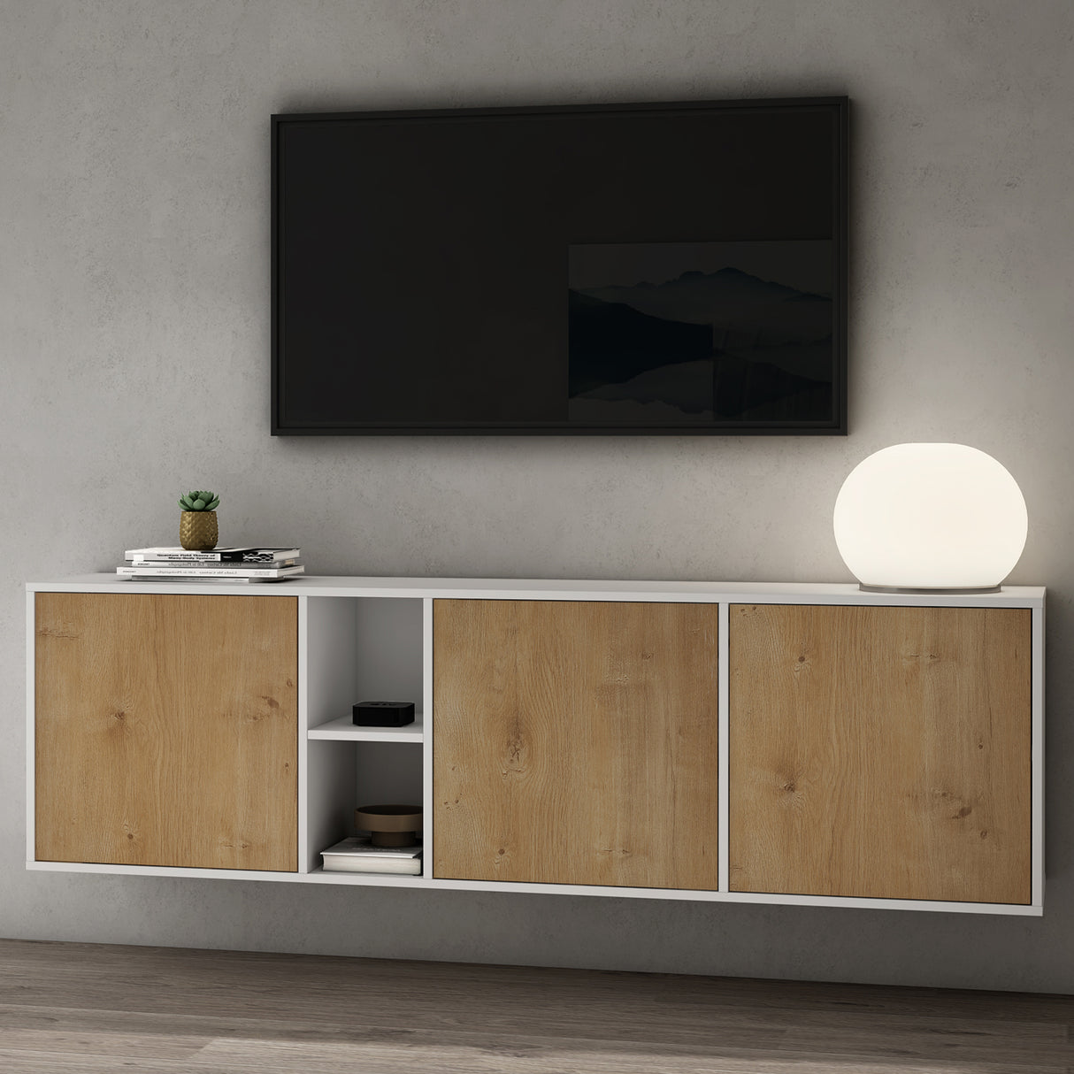 Meuble de rangement Glasvilla avec 3 portes et 2 compartiments, commode, buffet, beaucoup d'espace de rangement pour le salon Schrank02