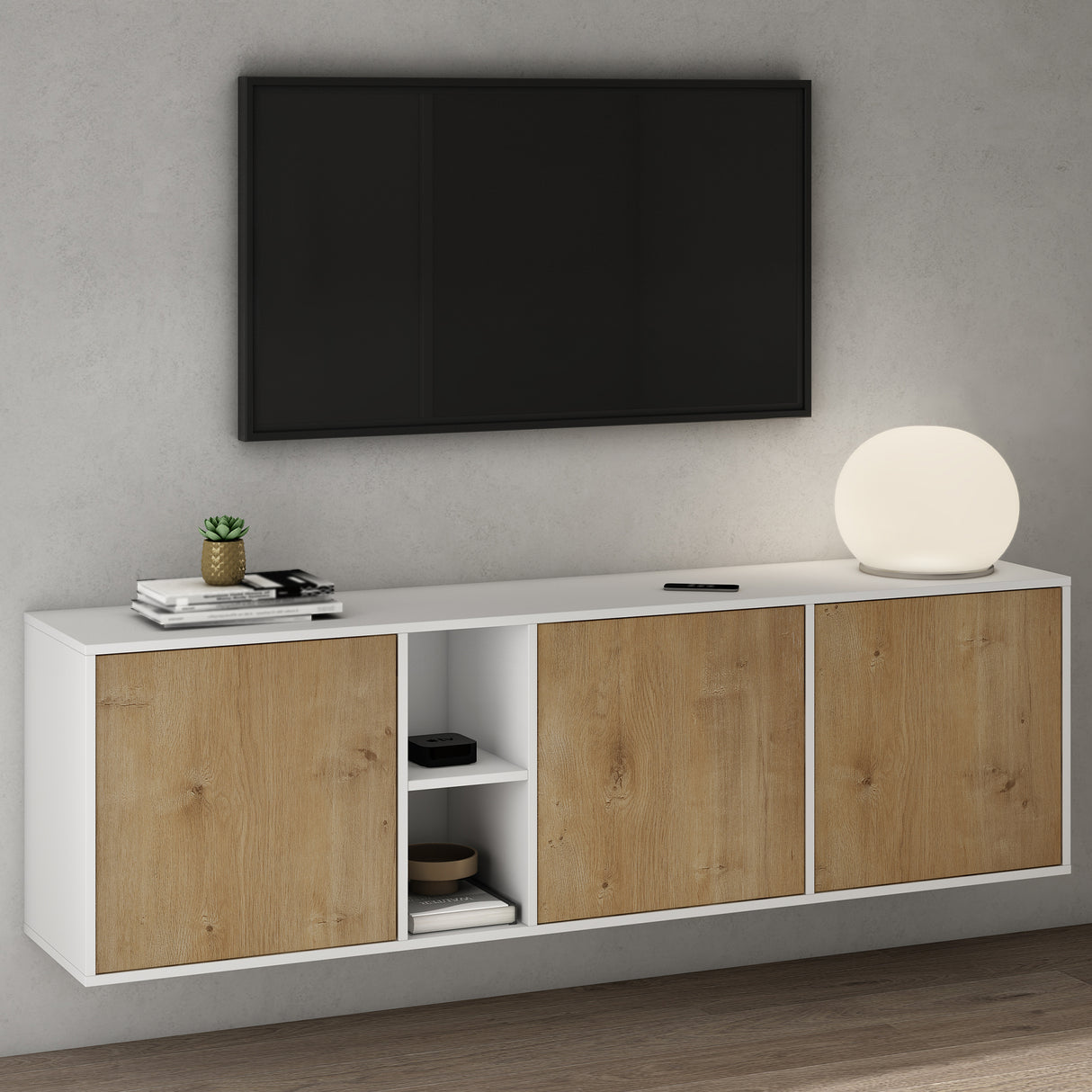 Meuble de rangement Glasvilla avec 3 portes et 2 compartiments, commode, buffet, beaucoup d'espace de rangement pour le salon Schrank02